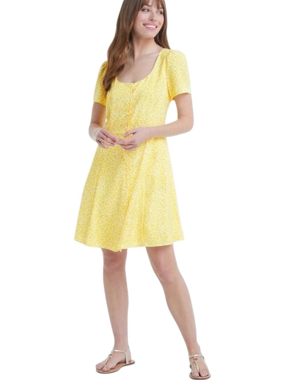 Draper James Bonnie Mini Dress Yellow Ditsy Floral Pattern Women's Size 6